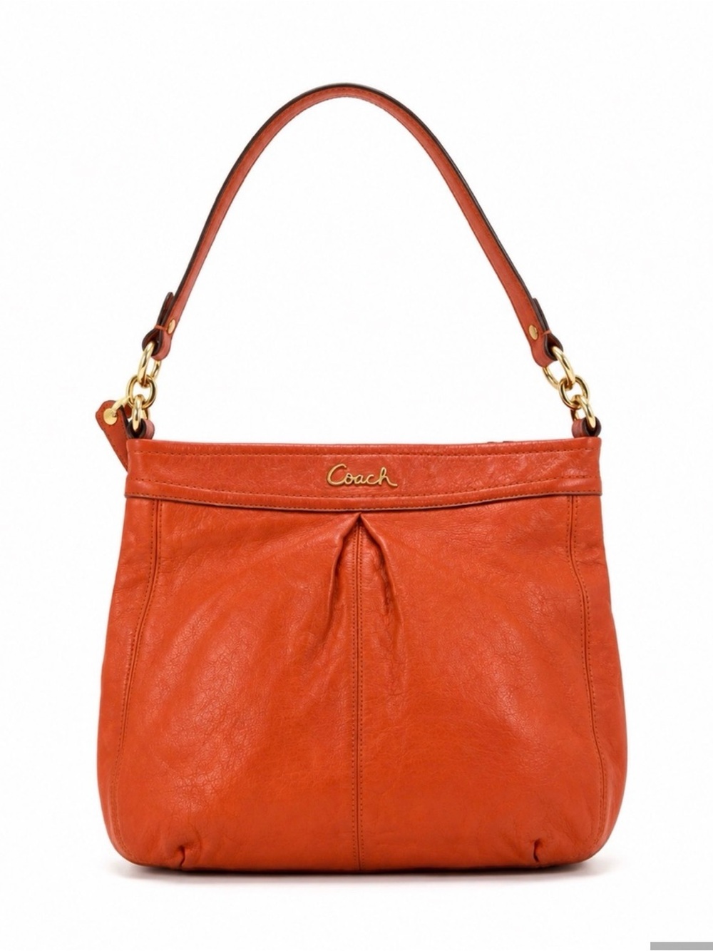 Coach Orange Leather Shoulder Tote with Gold Hardware